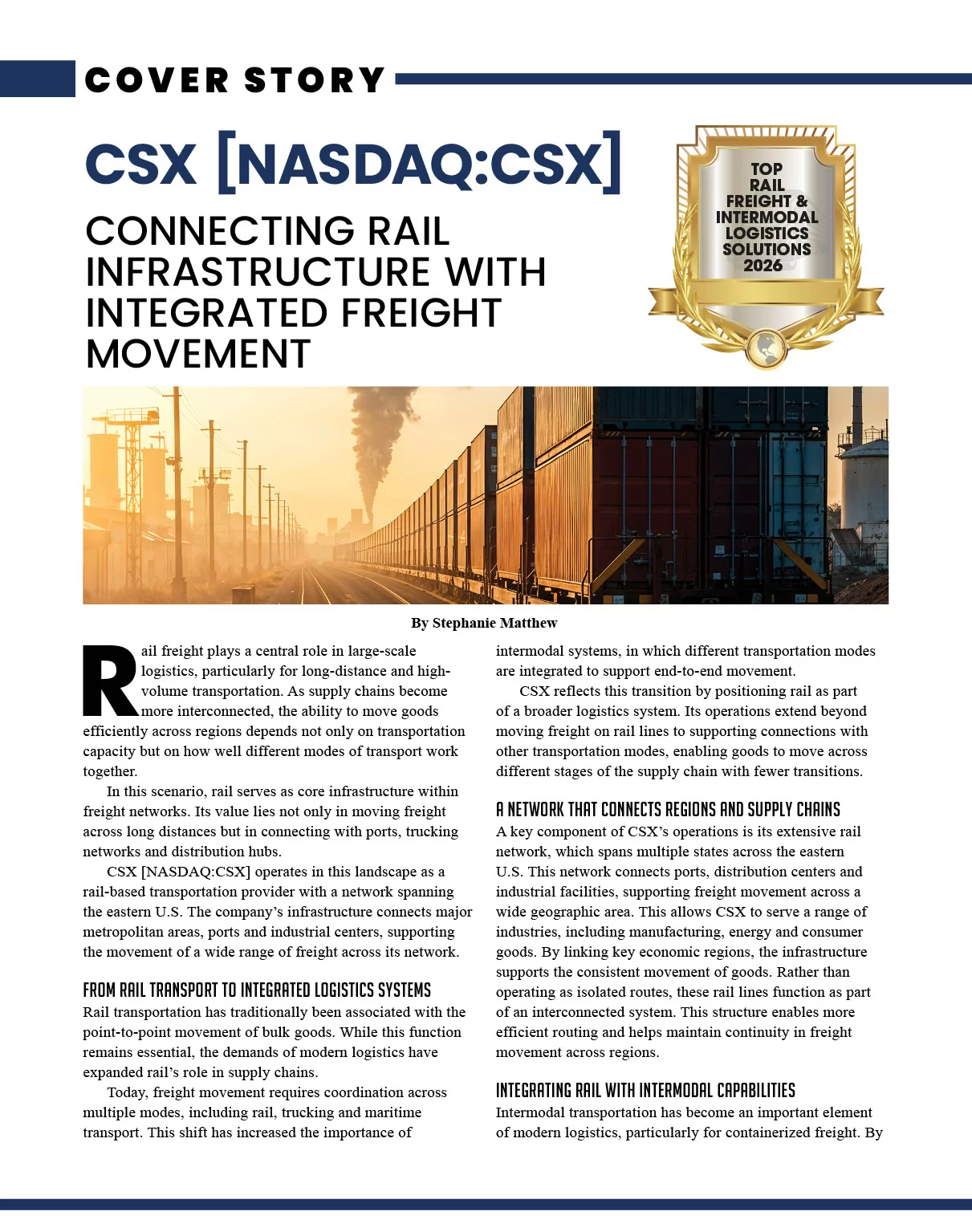 CSX [NASDAQ:CSX]: Connecting Rail Infrastructure With Integrated Freight Movement | Logistics & Transportation Review